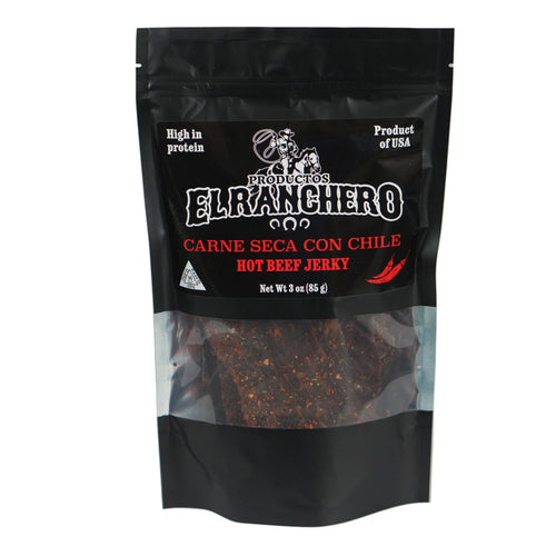 Package of El Ranchero Carne Seca  Con Chile beef jerky.