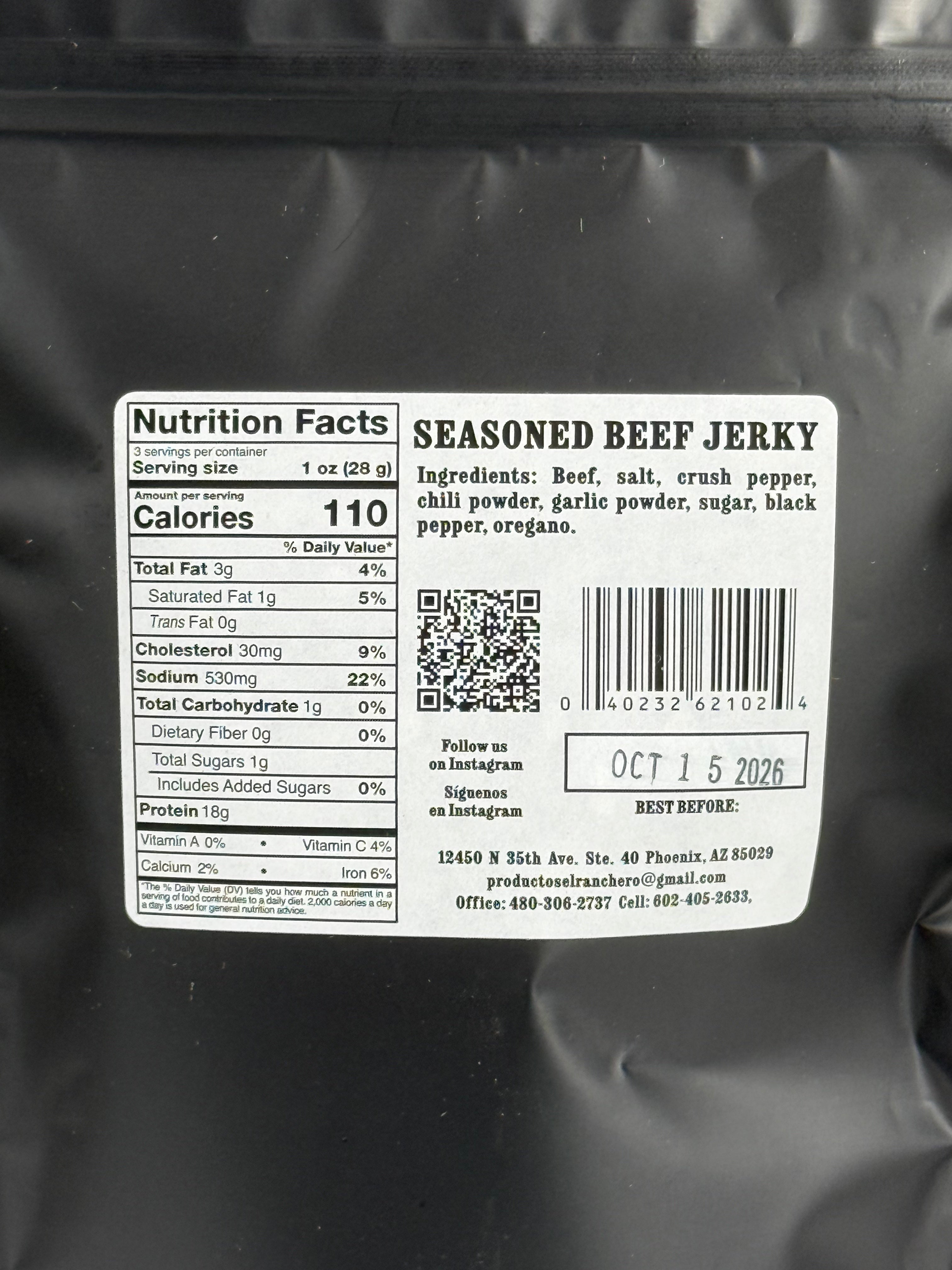 El Ranchero Sazonada nutrition facts label.